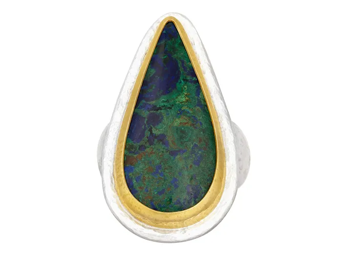 Rings GURHAN Galapagos Sterling Silver Azurite Cocktail Ring 29x14mm Teardrop Gold Accents GG SILVER CLR Rings GURHAN Galapagos Sterling Silver Azurite Cocktail Ring 29x14mm Teardrop Gold Accents GG SILVER CLR