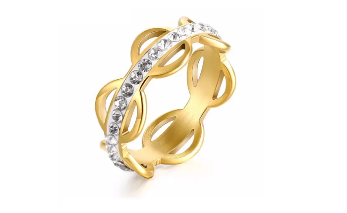 Rings sparklingselections Stainless Steel CZ Diamond Golden Circle Ring For Women 789 Rings sparklingselections Stainless Steel CZ Diamond Golden Circle Ring For Women 789