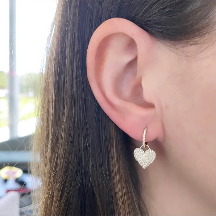 Small Pave Heart Charm Hoop Earring Alev Collection Earrings