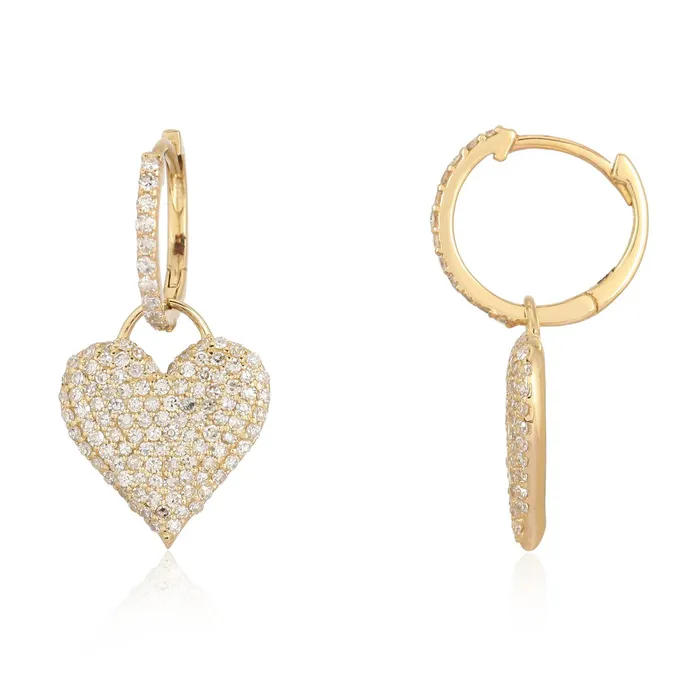 Small Pave Heart Charm Hoop Earring Alev Collection Earrings