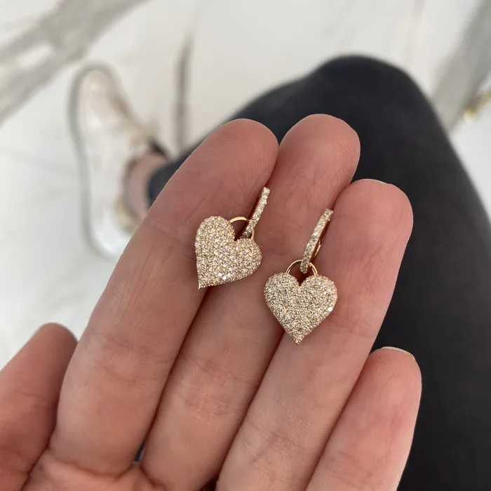 Small Pave Heart Charm Hoop Earring Alev Collection Earrings