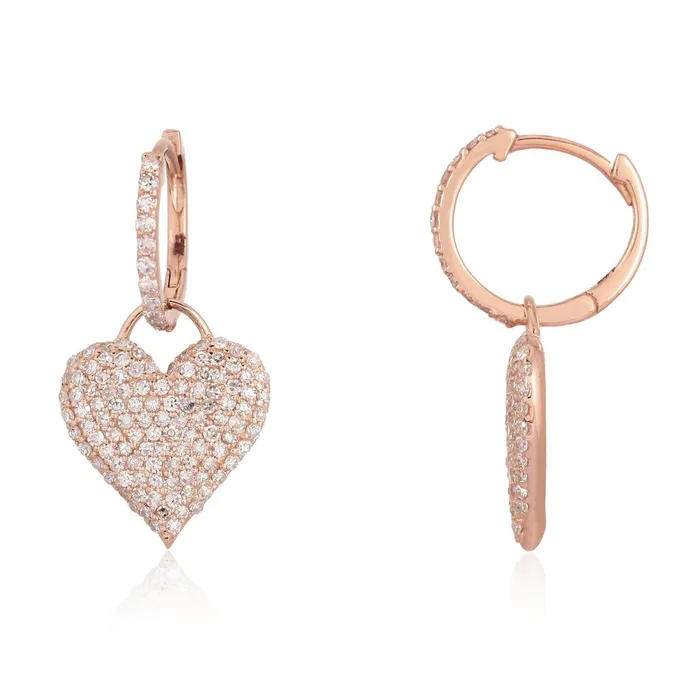 Small Pave Heart Charm Hoop Earring Alev Collection Earrings