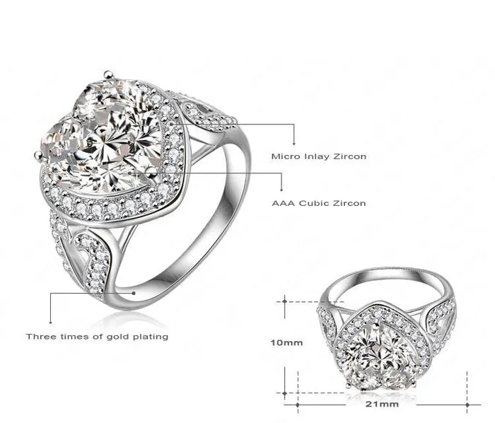 Sparkling Selections Rings New Fashion Big Heart Silver Color AAA Cubic Zirconia Ring Sparkling Selections Rings New Fashion Big Heart Silver Color AAA Cubic Zirconia Ring