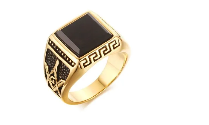 sparklingselections GoldColor Cool Men Masonic Rings Stainless Steel Wedding Rings 7 Bracelets