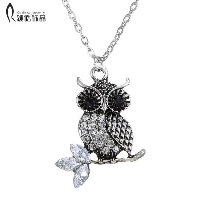 sparklingselections Necklaces Animal Leaf Crystal Owl Pendant Necklace