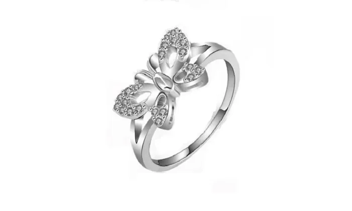 sparklingselections Rings Silver Color Plated Cubic Zircon Butterfly Shape Ring