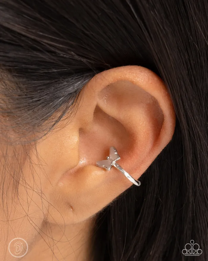 Aerial Attitude Silver Butterfly Ear Cuff Jewelry by Bretta Paparazzi Accessories Earrings