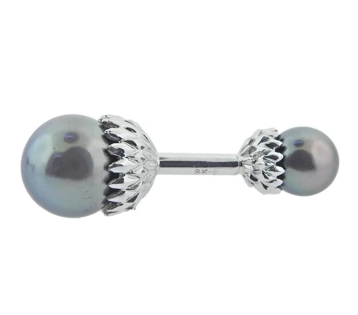 Assael South Sea Tahitian Pearl White Gold Cufflinks Stud Set Assael Earrings