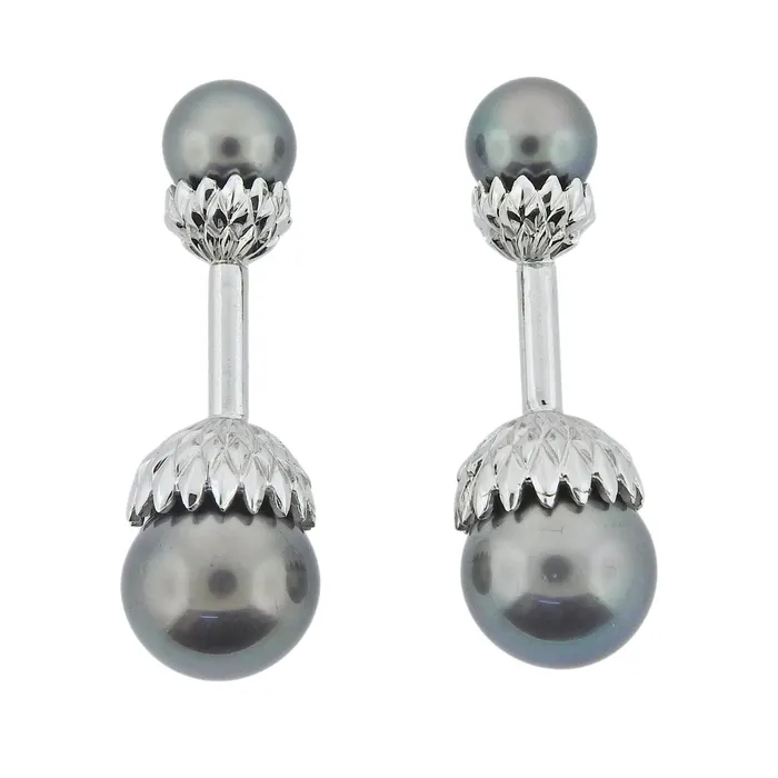Assael South Sea Tahitian Pearl White Gold Cufflinks Stud Set Assael Earrings
