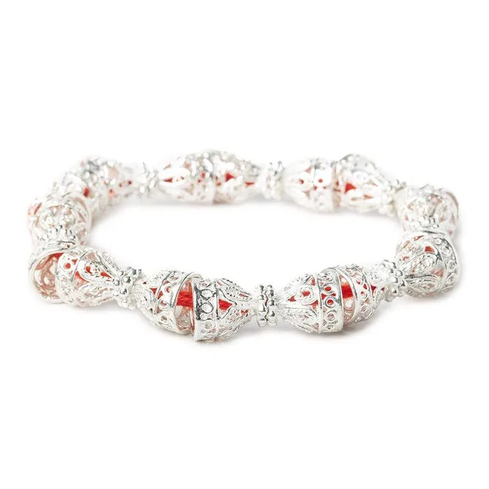 Beadsofcambaycom 12x10mm Sterling Silver Plated Copper Cone with Filigree and Miligrain Top 8 inch 18 pcs Rings Beadsofcambaycom 12x10mm Sterling Silver Plated Copper Cone with Filigree and Miligrain Top 8 inch 18 pcs Rings
