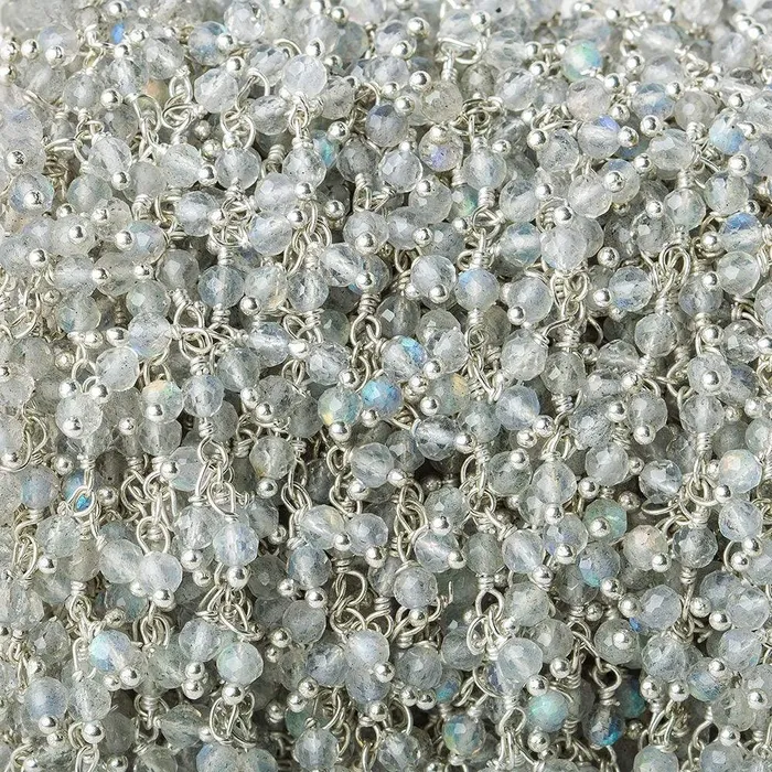 Beadsofcambaycom 3mm Labradorite microfaceted round Silver Dangling Chain by the foot Rings Beadsofcambaycom 3mm Labradorite microfaceted round Silver Dangling Chain by the foot Rings