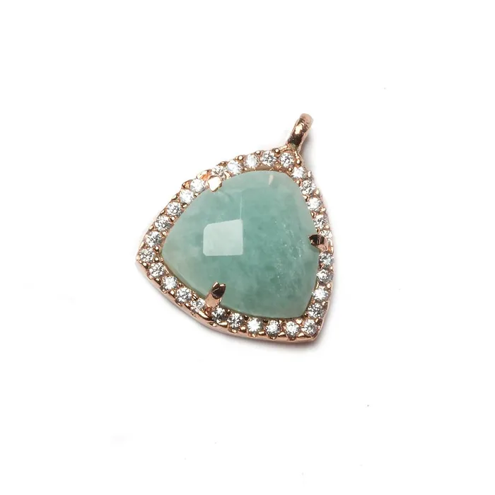 Beadsofcambaycom Necklaces 155mm Rose Gold Bezel White CZ and Amazonite Triangle Pendant 1 piece Beadsofcambaycom Necklaces 155mm Rose Gold Bezel White CZ and Amazonite Triangle Pendant 1 piece