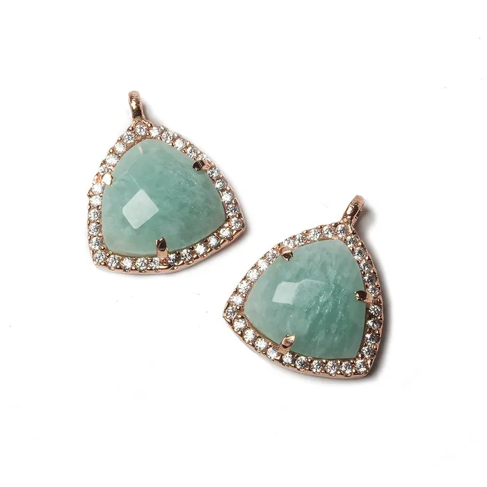 Beadsofcambaycom Necklaces 155mm Rose Gold Bezel White CZ and Amazonite Triangle Pendant 1 piece Beadsofcambaycom Necklaces 155mm Rose Gold Bezel White CZ and Amazonite Triangle Pendant 1 piece