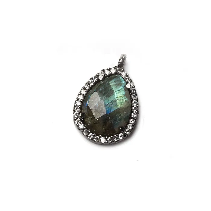 Beadsofcambaycom Necklaces 16x13mm Black Gold Bezeled White CZ and Labradorite Pear Pendant 1 piece Beadsofcambaycom Necklaces 16x13mm Black Gold Bezeled White CZ and Labradorite Pear Pendant 1 piece