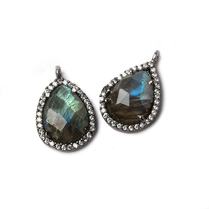 Beadsofcambaycom Necklaces 16x13mm Black Gold Bezeled White CZ and Labradorite Pear Pendant 1 piece Beadsofcambaycom Necklaces 16x13mm Black Gold Bezeled White CZ and Labradorite Pear Pendant 1 piece