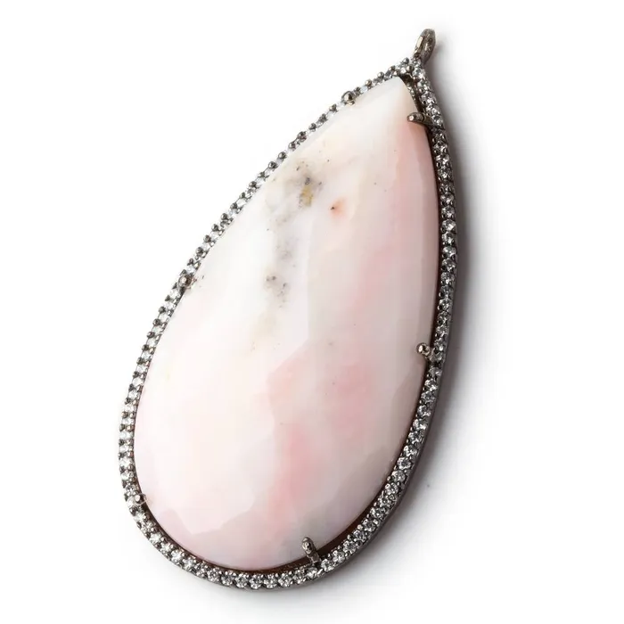 Beadsofcambaycom Necklaces 50x25mm Black Gold Bezel CZ and Pink Peru Opal Pear Pendant 1 focal bead Beadsofcambaycom Necklaces 50x25mm Black Gold Bezel CZ and Pink Peru Opal Pear Pendant 1 focal bead