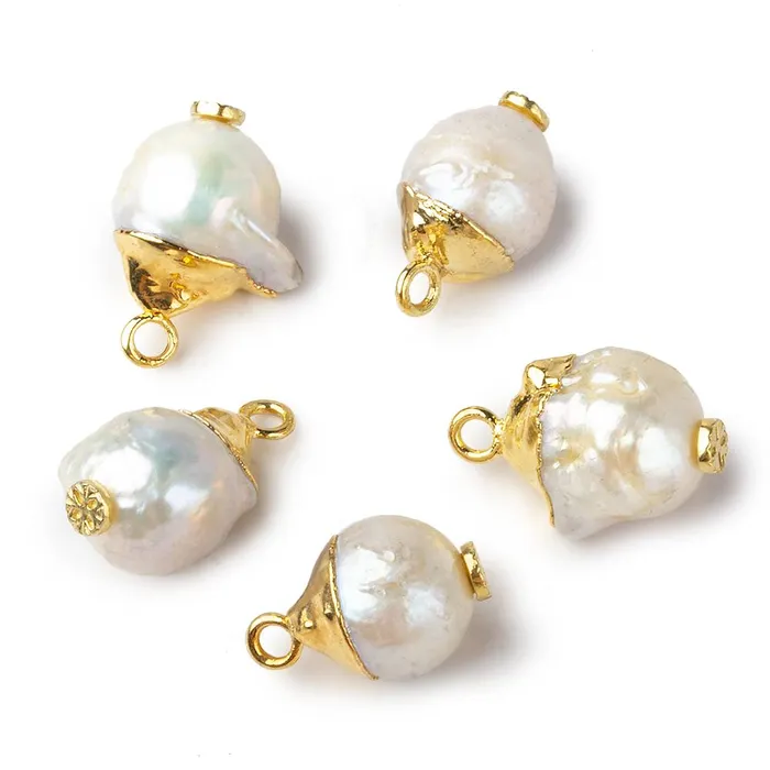 Beadsofcambaycom Necklaces 95mm Gold Leafed White Round Freshwater Pearl Pendant Focal Bead 1 piece Beadsofcambaycom Necklaces 95mm Gold Leafed White Round Freshwater Pearl Pendant Focal Bead 1 piece