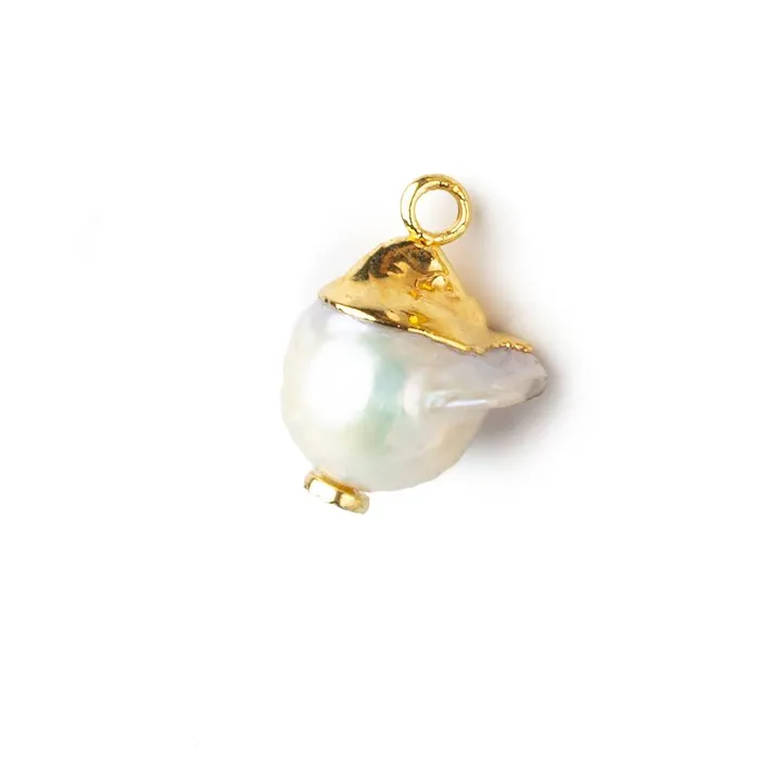 Beadsofcambaycom Necklaces 95mm Gold Leafed White Round Freshwater Pearl Pendant Focal Bead 1 piece Beadsofcambaycom Necklaces 95mm Gold Leafed White Round Freshwater Pearl Pendant Focal Bead 1 piece