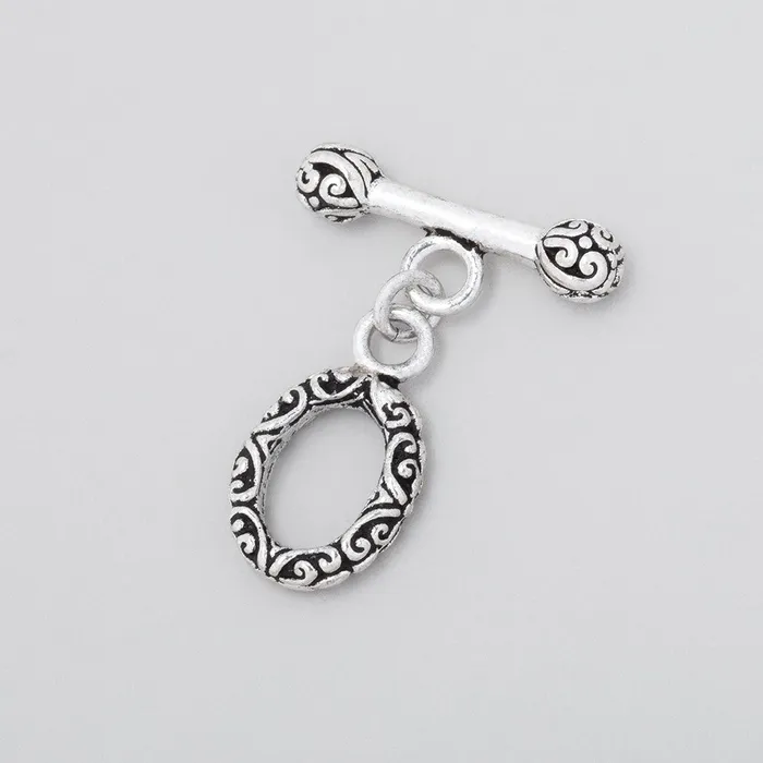 Beadsofcambaycom Rings 14x11mm Antiqued Sterling Silver Toggle Bali Design 1 piece Beadsofcambaycom Rings 14x11mm Antiqued Sterling Silver Toggle Bali Design 1 piece