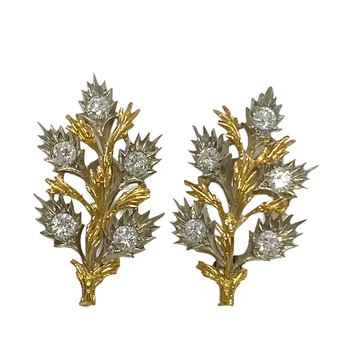 Buccellati Diamond Gold Leaf Motif Earrings Buccellati Earrings