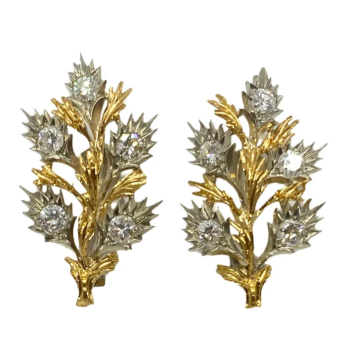 Buccellati Diamond Gold Leaf Motif Earrings Buccellati Earrings