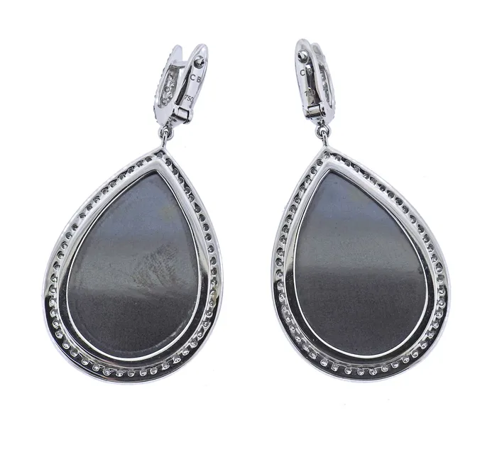 Bucherer Gold Diamond Hematite Quartz Drop Earrings Bucherer Earrings
