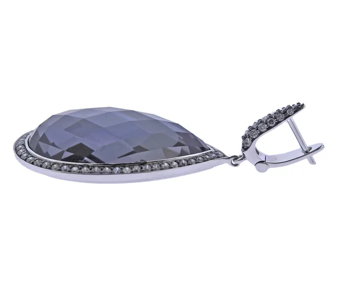 Bucherer Gold Diamond Hematite Quartz Drop Earrings Bucherer Earrings