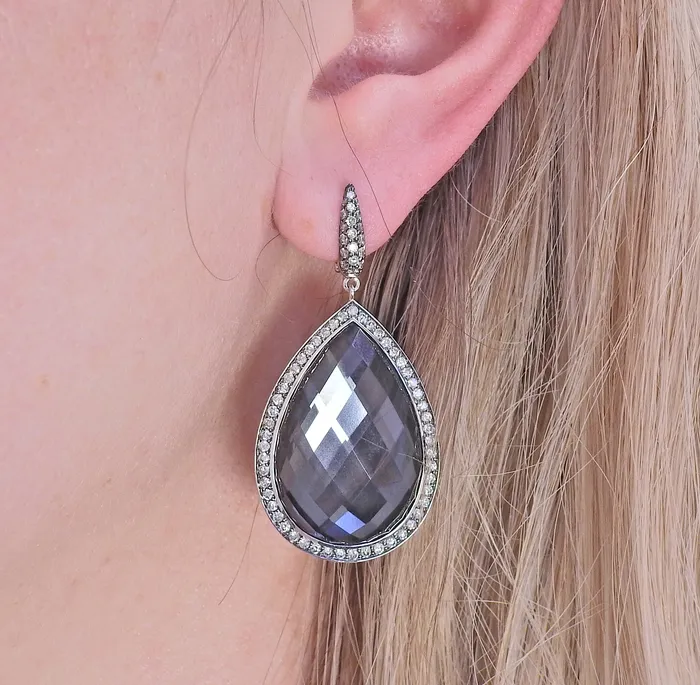 Bucherer Gold Diamond Hematite Quartz Drop Earrings Bucherer Earrings