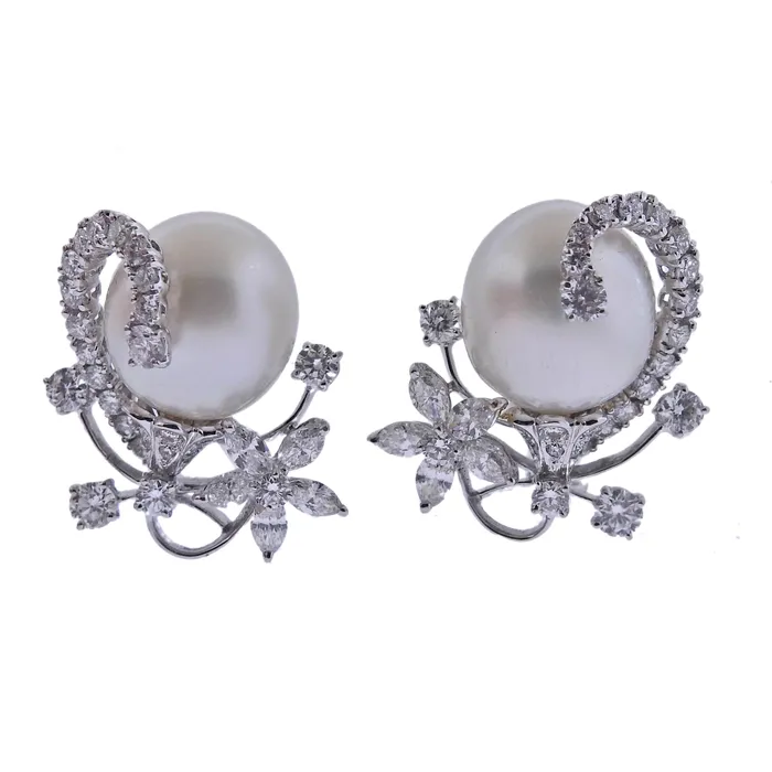 Earrings Assael Assael South Sea Pearl Diamond Gold Cocktail Earrings
