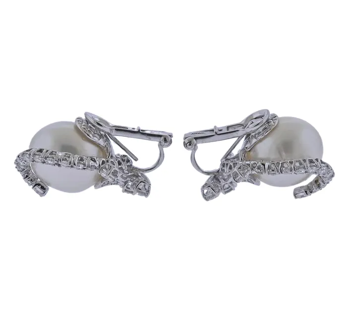 Earrings Assael Assael South Sea Pearl Diamond Gold Cocktail Earrings