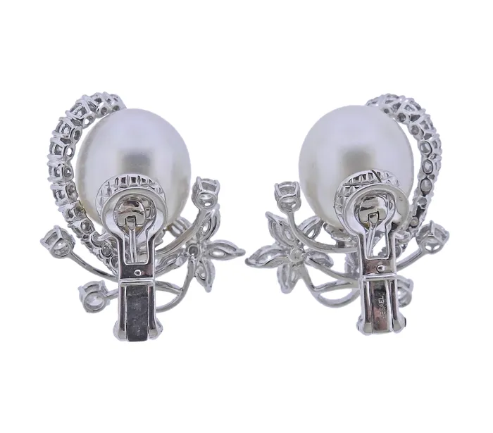 Earrings Assael Assael South Sea Pearl Diamond Gold Cocktail Earrings