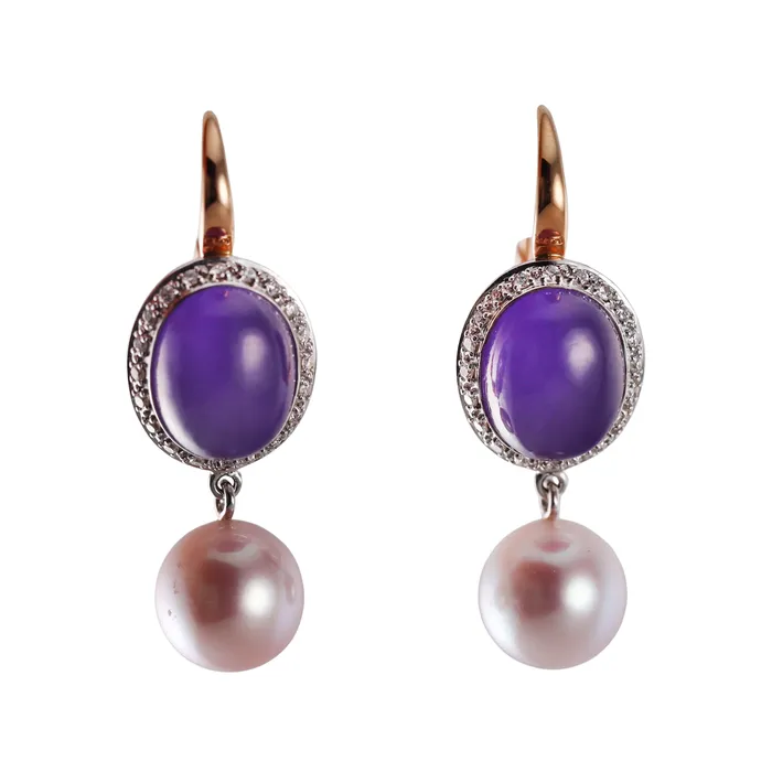 Earrings Mimi Milano Mimi Milano Leela Lavender Jade Diamond Pearl Gold Earrings