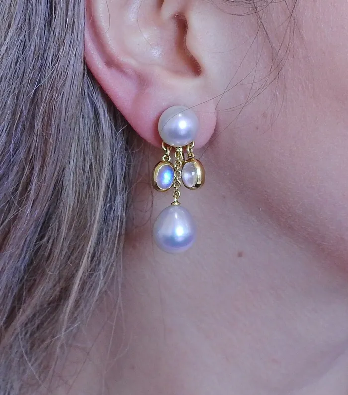 Earrings Prince Dimitri Assael Prince Dimitri South Sea Pearl Moonstone Gold Drop Earrings