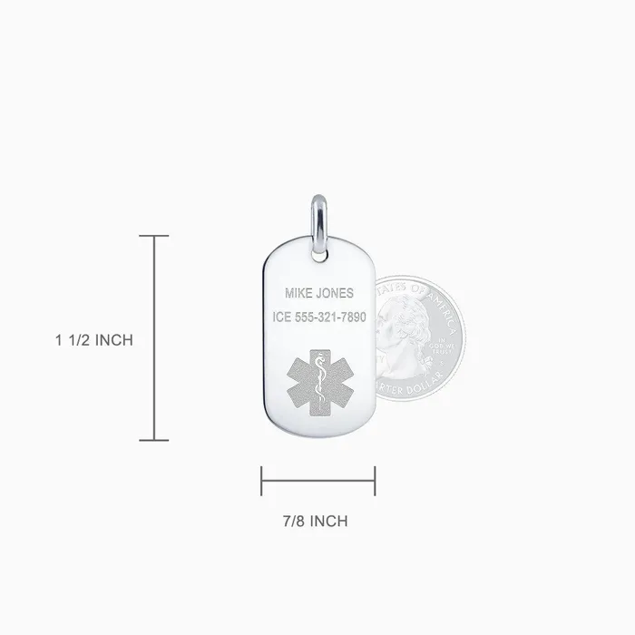 Earrings Sandy Steven Engravers Engravable Mens FlatEdge 14k White Gold Medical Alert Dog Tag with Star of Life Symbol Medium