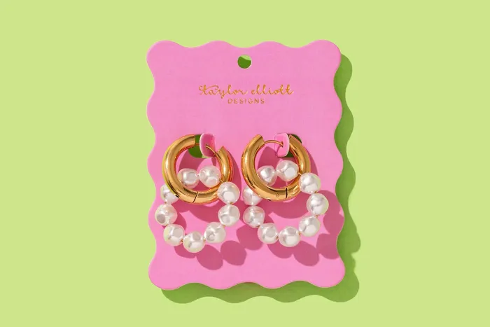 Earrings Turquoise Door Tomball MADELINE PEARL HUGGIE EARRINGS