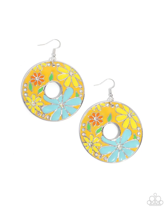 Embroidered Elegance Yellow Earrings Jewelry by Bretta Paparazzi Accessories Earrings
