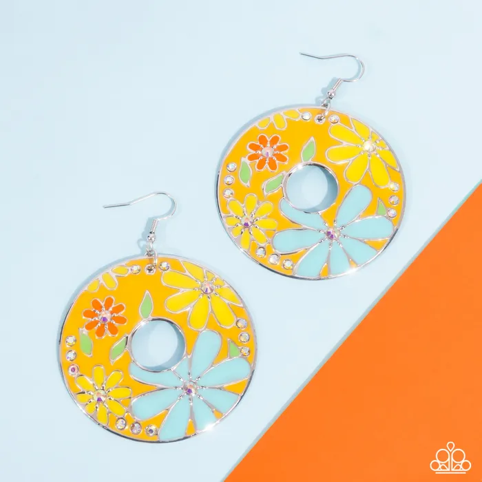 Embroidered Elegance Yellow Earrings Jewelry by Bretta Paparazzi Accessories Earrings