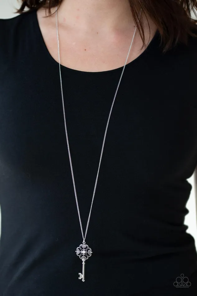 Got It On Lock White Necklace Jewelry by Bretta Paparazzi Accessories Necklaces