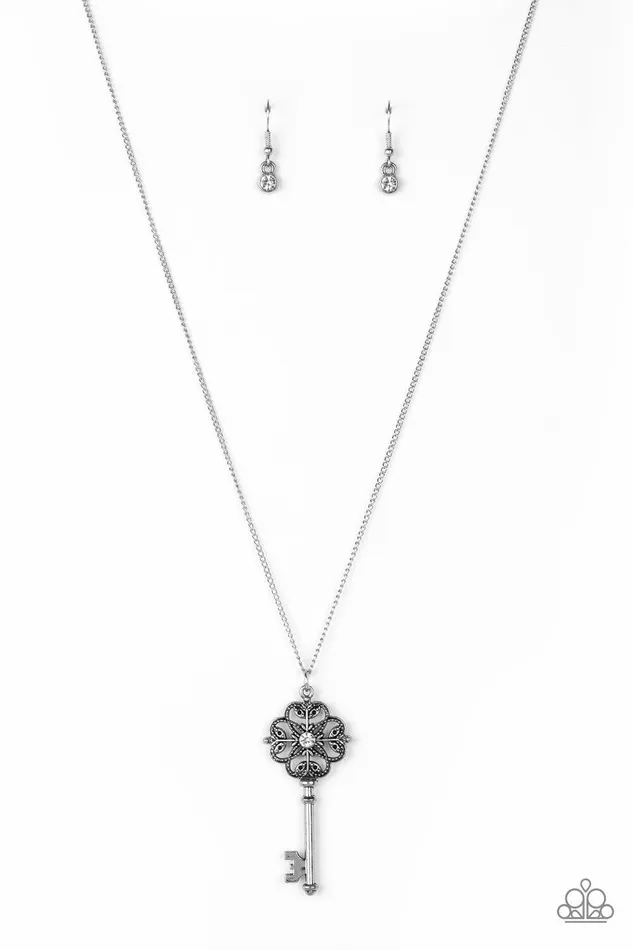 Got It On Lock White Necklace Jewelry by Bretta Paparazzi Accessories Necklaces