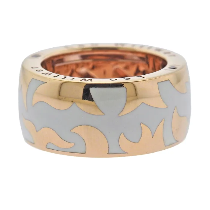 Leo Wittwer Rings Leo Wittwer Rose Gold White Enamel Diamond Band Ring
