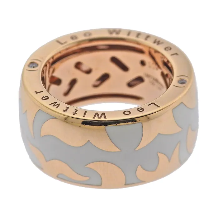 Leo Wittwer Rings Leo Wittwer Rose Gold White Enamel Diamond Band Ring