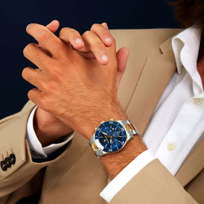 Maserati Rings Maserati Competizione Luxury Mens Watch with Two Tone Steel Chain and Blue Dial 43mm