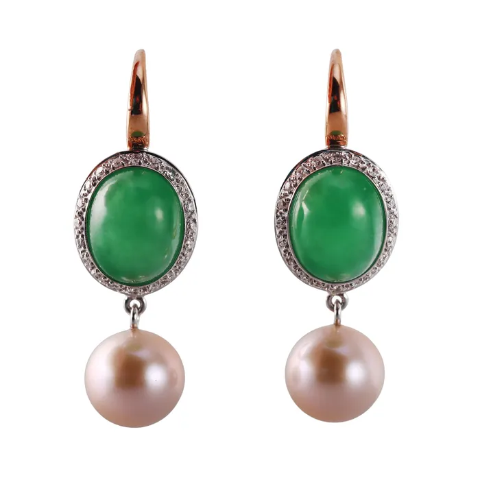 Mimi Milano Leela Jade Diamond Pearl 18k Gold Earrings Mimi Milano Earrings Mimi Milano Leela Jade Diamond Pearl 18k Gold Earrings Mimi Milano Earrings