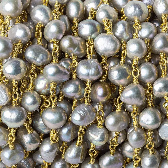 Necklaces 7x6mm Rose Silver side drilled Baroque Pearl Gold plated Chain Beadsofcambaycom Necklaces 7x6mm Rose Silver side drilled Baroque Pearl Gold plated Chain Beadsofcambaycom