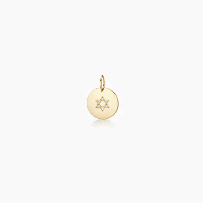 Necklaces Sandy Steven Engravers 12 inch 14k Yellow Gold Disc Charm Pendant with Diamond Star of David Engravable Necklaces Sandy Steven Engravers 12 inch 14k Yellow Gold Disc Charm Pendant with Diamond Star of David Engravable