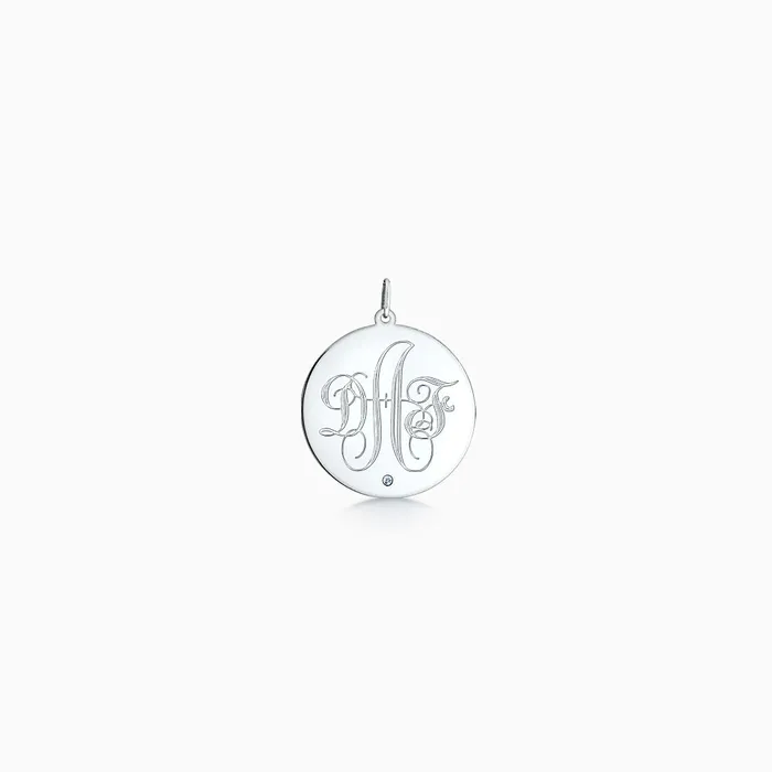 Necklaces Sandy Steven Engravers Engravable 1 inch Sterling Silver Monogram Disc Charm Pendant with Single Diamond Necklaces Sandy Steven Engravers Engravable 1 inch Sterling Silver Monogram Disc Charm Pendant with Single Diamond