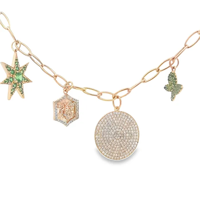 Necklaces YaninaCo Jewelry Diamond and Tsavorite 5 Charm Necklace