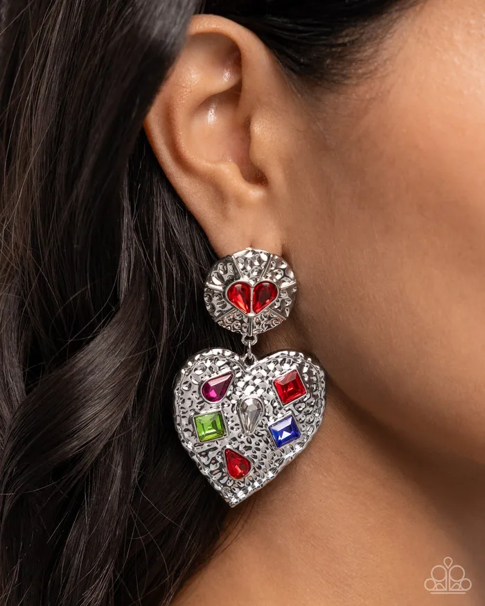 Paparazzi Accessories Antiqued Allure Red Heart Earrings Jewelry by Bretta Earrings