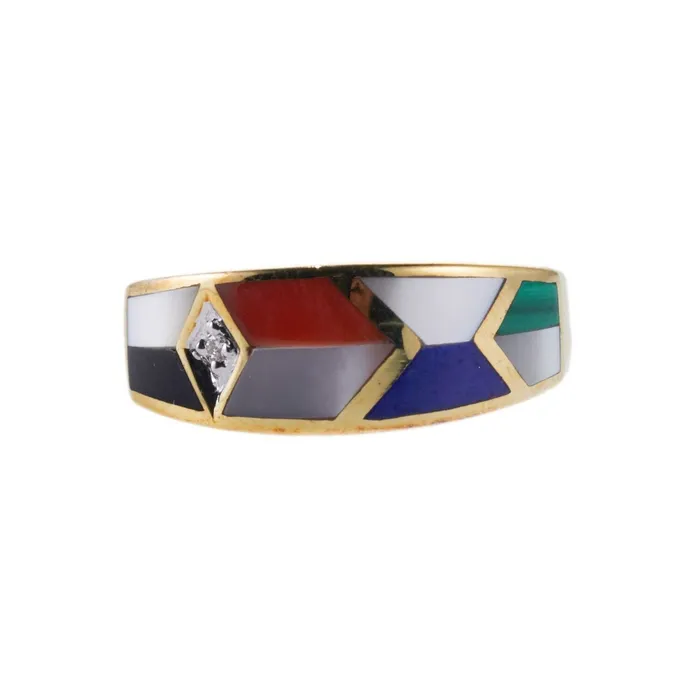 Rings Asch Grossbardt Asch Grossbardt Onyx MOP Lapis Coral Inlay Diamond Gold Ring Rings Asch Grossbardt Asch Grossbardt Onyx MOP Lapis Coral Inlay Diamond Gold Ring