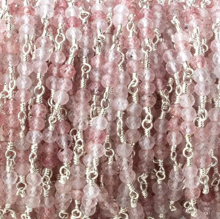 Rings Beadsofcambaycom 3mm Strawberry Quartz micro faceted round Trio Silver Chain by the foot 73 beads per Rings Beadsofcambaycom 3mm Strawberry Quartz micro faceted round Trio Silver Chain by the foot 73 beads per
